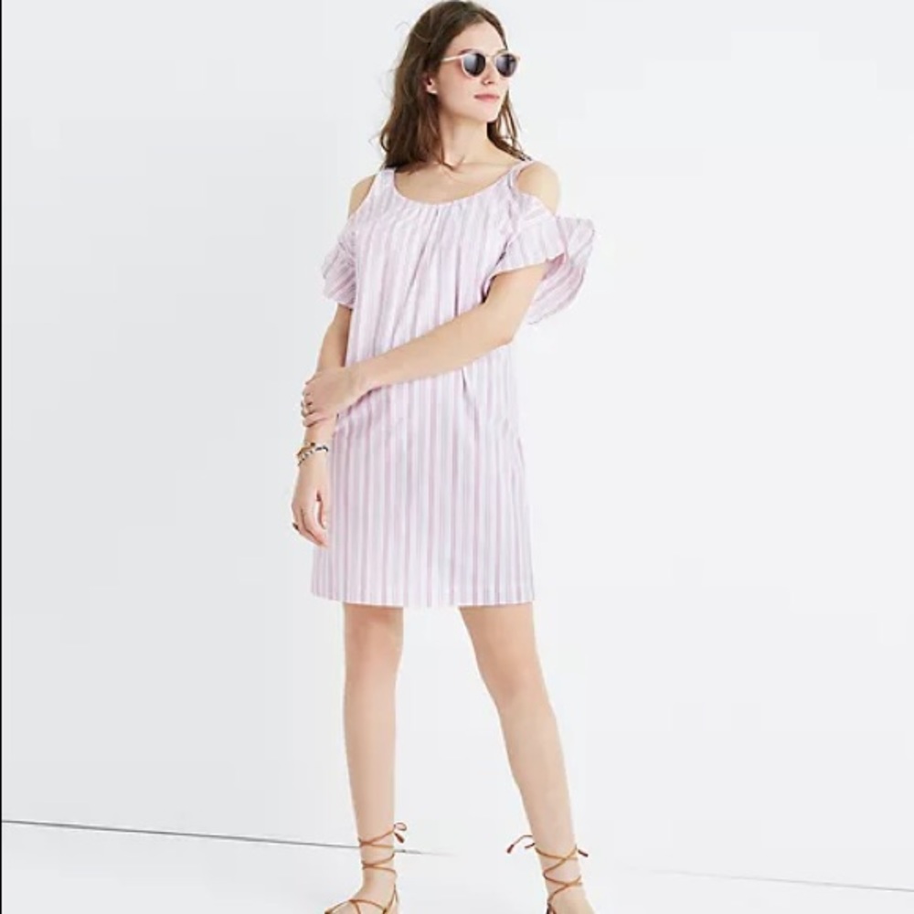 Madewell Rose Stripe Cold-Shoulder Dress